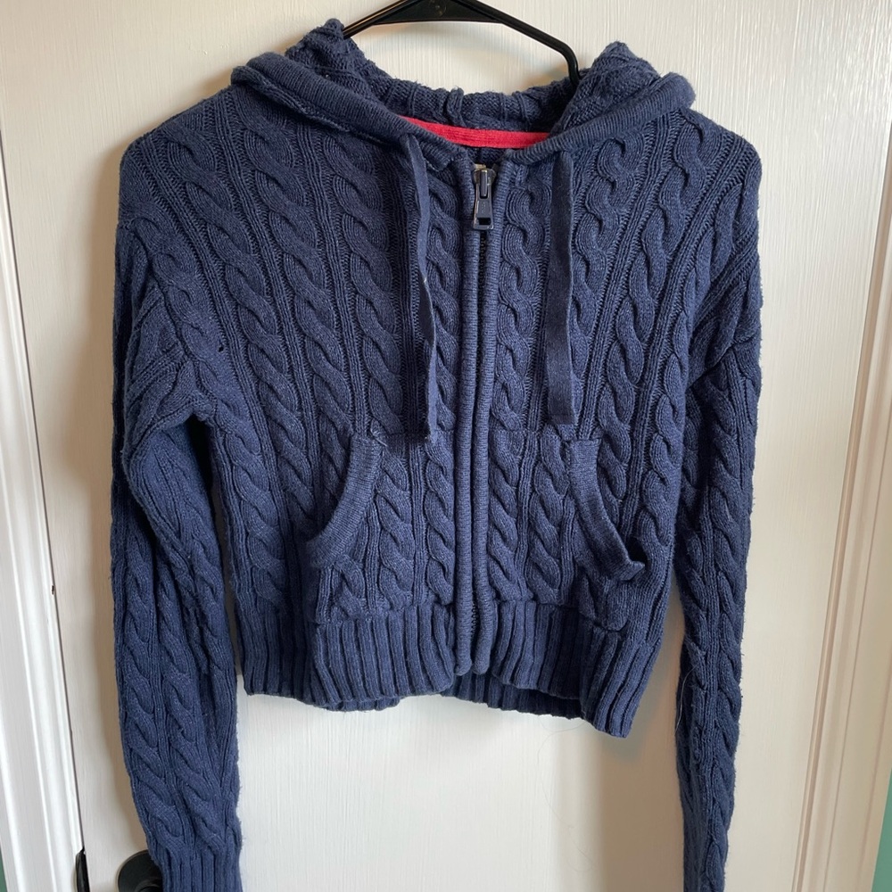 American Eagle Outfitters Dark Blue Cable Knit Hoodie